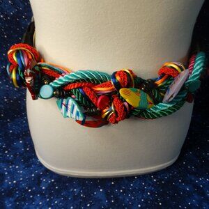 Vintage Melancy Plum Colorful Braided Fish Embellished Stretch Belt Size M